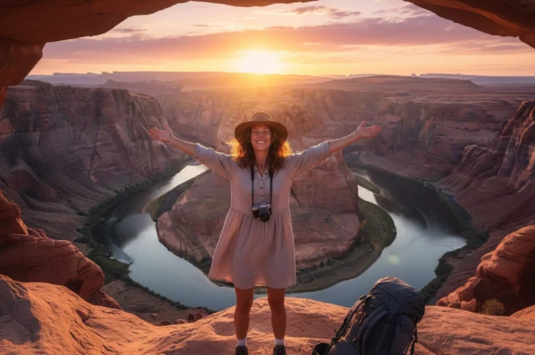 মেয়ে, সোলো ট্রিপ করছেন?│জেনে নিন নিশ্চিন্ত ভ্রমণের সম্পূর্ণ গাইড│ Women Solo Travel Safety Tips Female solo traveller enjoying sunrise at canyon viewpoint │ Women Solo Travel Safety Tips