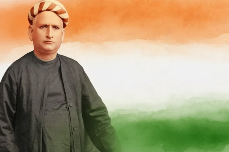 Portrait of Bankim Chandra Chattopadhyay, the writer of Vande Mataram, standing against the Indian tricolor background.HE provide untold story of vande mataram