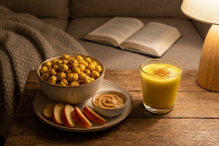 Healthy Late Night Cravings : solution showing roasted makhana, boiled egg, and greek yogurt on a table.