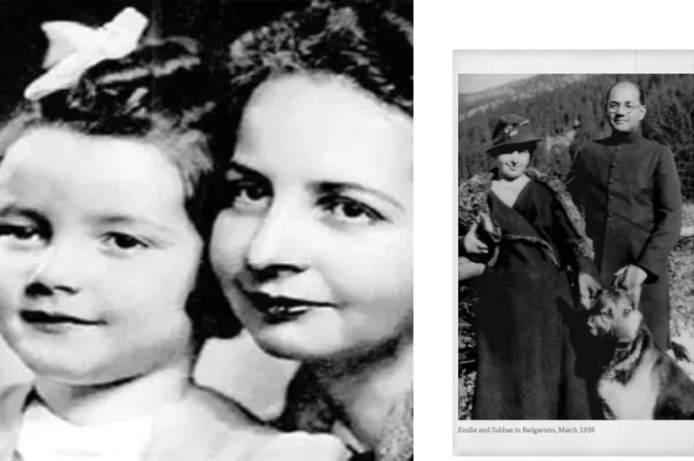 Historic photograph depicting Subhas Chandra Bose and Emilie Schenkl — a rare glimpse into the Subhas Chandra Bose Emilie Schenkl Love Story, showing their quiet moments together in Austria and Emilie with their daughter Anita Bose.