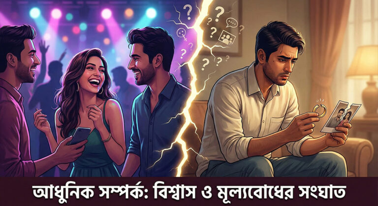 Modern relationship problems trust issues breakup illustration.