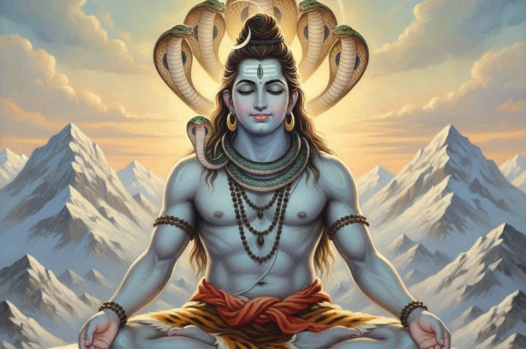 Shiva Vasuki Snake: Lord Shiva wearing King Cobra Vasuki around his neck, symbolizing the Shiva Vasuki Snake connection.