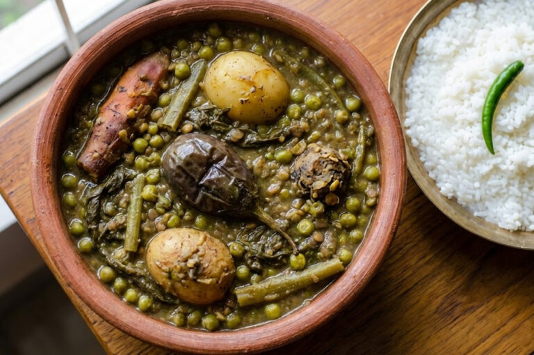 সরস্বতী পুজোর পরের দিন পাতে পড়ুক অমৃত! ৫ রকমের কলাই ও সবজি দিয়ে ‘গোটা সেদ্ধ’ রান্নার সেরা রেসিপি | Traditional Gota Sheddho Recipe Traditional Gota Sheddho Recipe, Top view of a clay pot filled with authentic Gota Sheddho