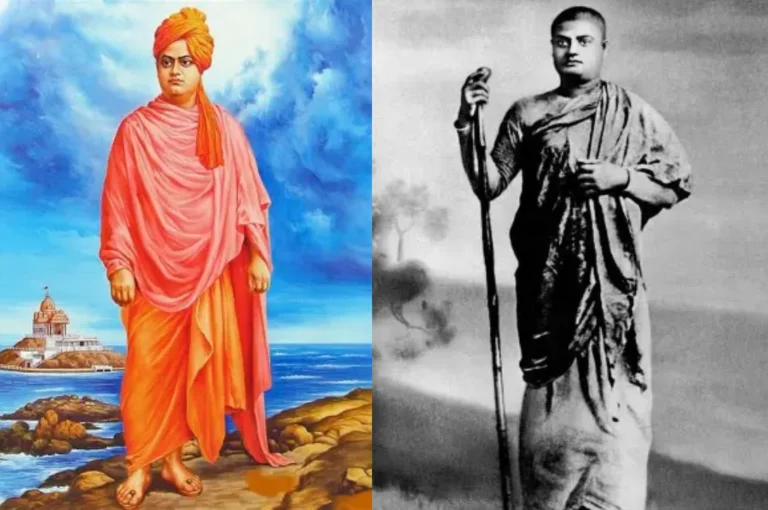 স্বামীজির বাণী থেকে জানুন একাগ্রতা বাড়ানোর ৩টি নিশ্চিত উপায় │ Vivekananda Concentration Formula Swami Vivekananda standing on the rock at Kanyakumari and in monk attire symbolizing focus and meditation — Vivekananda Concentration Formula illustration.