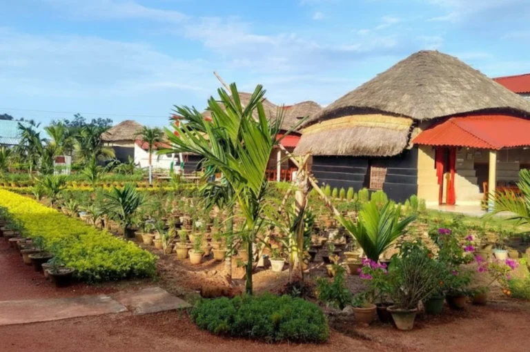 Eco-friendly mud cottages and garden view at Banalata Resort, Jaypur — Best Winter Resort in Bengal