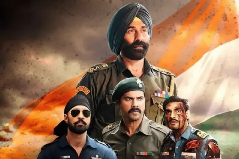 Border 2 movie review image showing Indian Army soldiers in uniform with intense expressions, symbolizing patriotism, sacrifice, and war drama from the film Border 2.