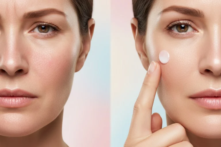 Makeup Base Tips: Comparison of damaged skin from makeup versus healthy skin with moisturizer and primer prep.