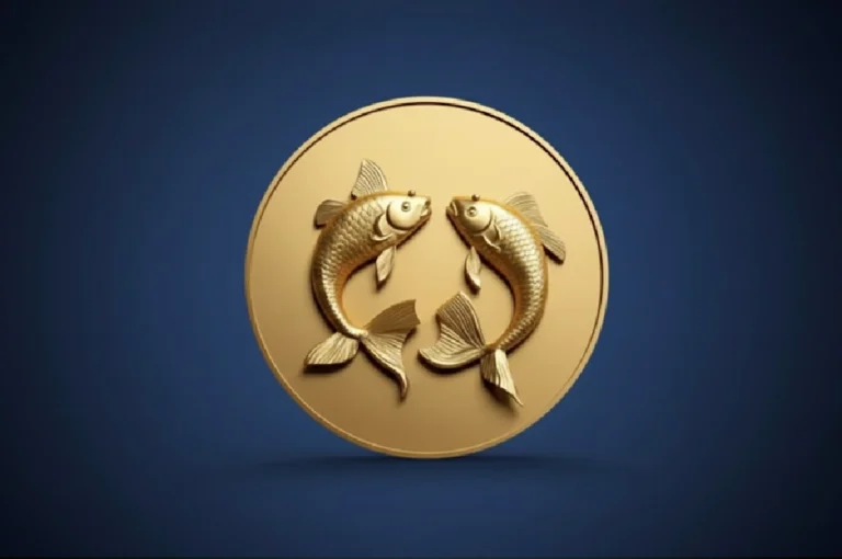 Golden Pisces zodiac symbol representing two fish for Pisces Horoscope 2026.