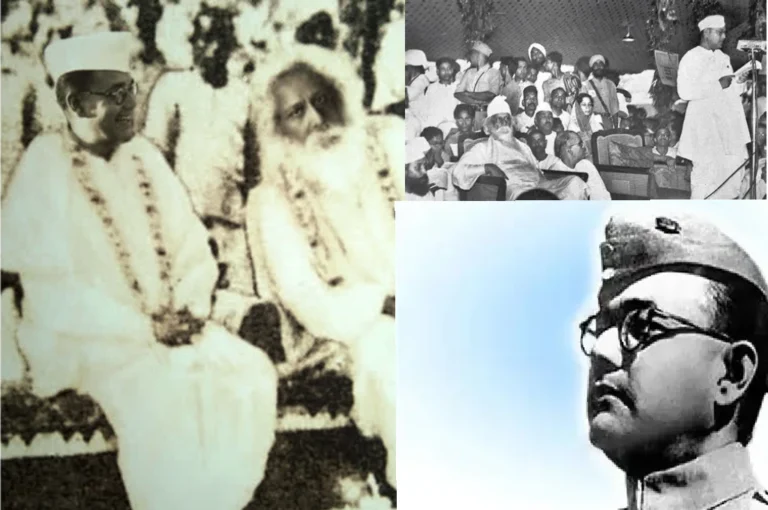 জানেন কি? নেতাজি ও রবীন্দ্রনাথের বন্ধুত্ব কেমন ছিল | Netaji Tagore Relationship Historic moment of Tagore felicitating Netaji at Santiniketan, symbolizing the Netaji Tagore Relationship.