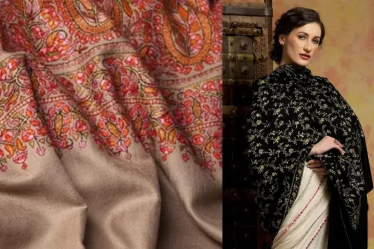 Real Kashmiri Pashmina shawl with hand embroidery – How to Identify Pashmina by texture, weave, and craftsmanship.