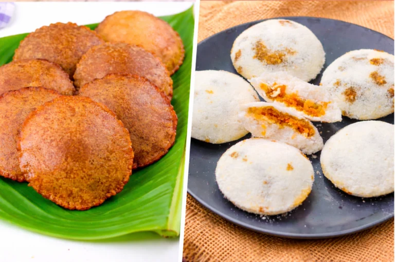 ভাপা পিঠে না ভাজা পিঠে? | ক্যালোরি সচেতনরা কোনটি বাছবেন? | Healthy Pitha Options Healthy Pitha Options — comparison of fried Vaja Pitha and steamed Vapa Pitha showing traditional Bengali sweets in a healthy food guide.