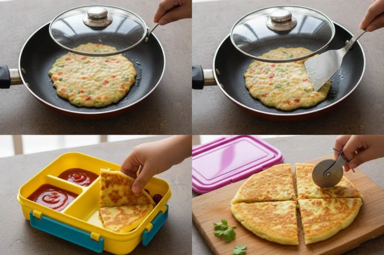 Easy evening snacks recipes featuring homemade suji pancake being cooked on a pan and cut into slices for tea time