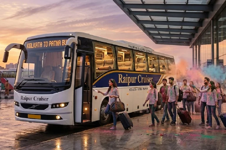 Luxury Kolkata to Patna bus service by Raipur Cruiser departing during Holi travel rush