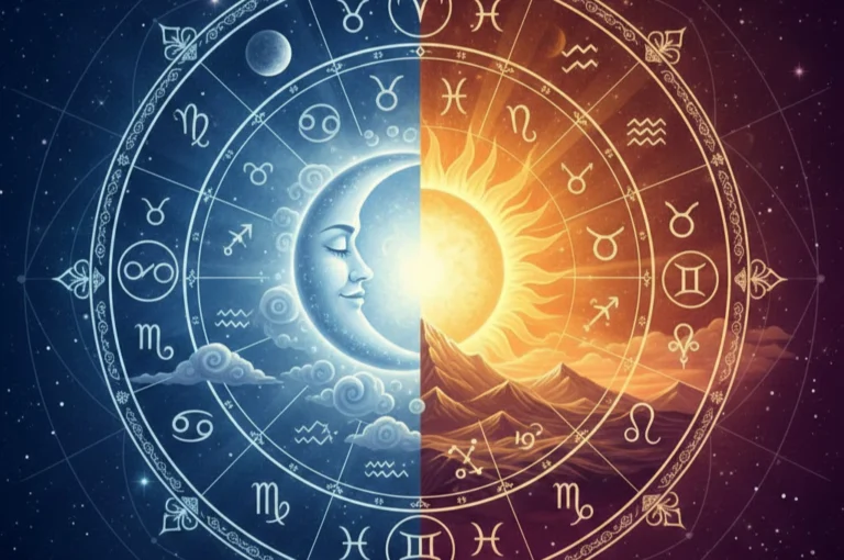 Lagna vs Rashi astrology comparison showing Moon Sign and Ascendant in a zodiac wheel
