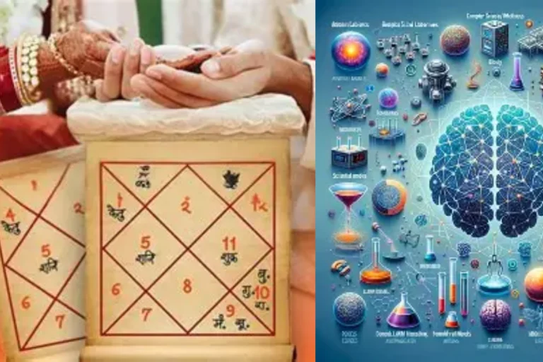Kundali Matching Before Marriage vs DNA Compatibility Test illustration showing traditional horoscope chart and modern genetic science concept.