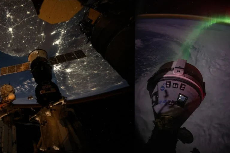 Night view of India from International Space Station showing bright city lights across the Indian subcontinent as seen from low Earth orbit.