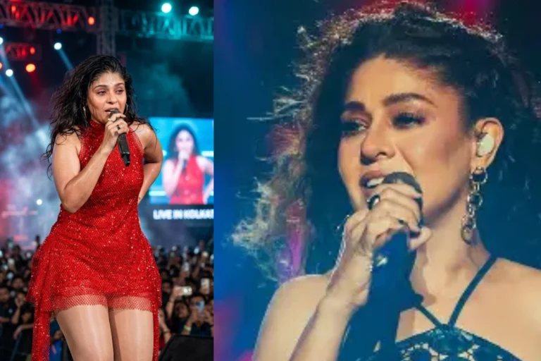 Sunidhi Chauhan Chokhe Chokhe Kotha Bolo live performance in Kolkata concert wearing red outfit captivating audience