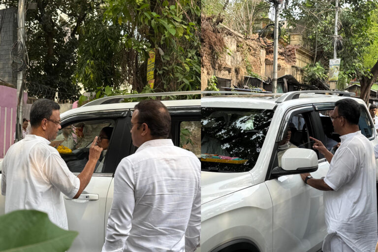 Mamata Banerjee visiting booths in Bhabanipur early morning while Suvendu Adhikari visits Khidirpur temple on election day.
