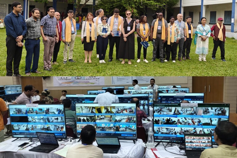 India Election Technology EVM and webcasting being observed by foreign delegates in Darjeeling polling stations.