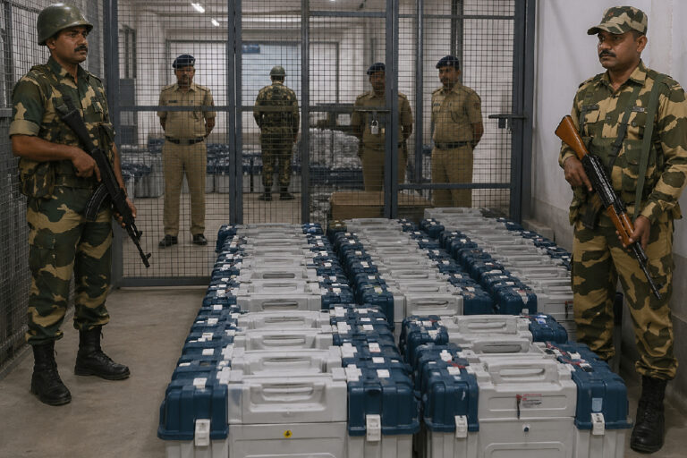 EVM loot rumour clarified by Election Commission showing secured strong room with central forces