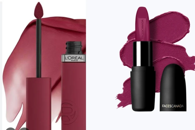 Long-lasting lipstick for office showing smooth matte finish and natural professional makeup look