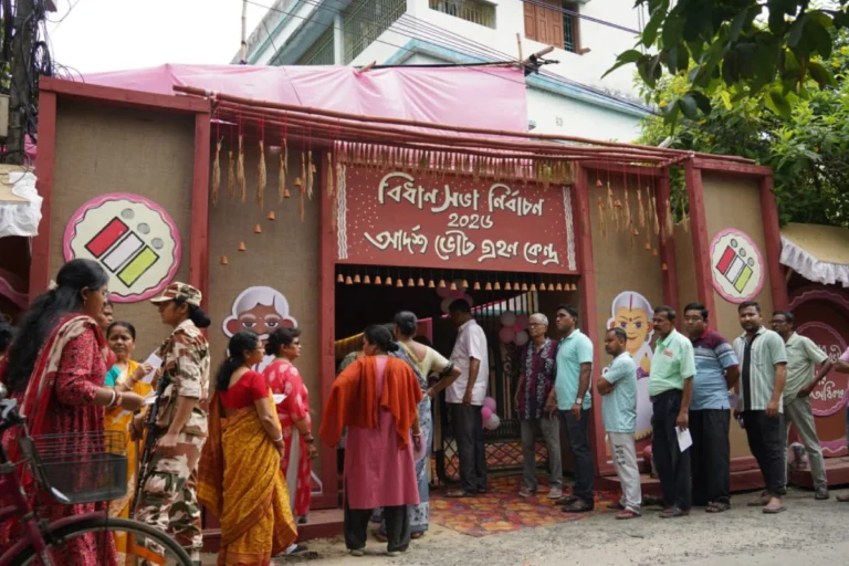 Model Polling Station West Bengal 2026 with selfie zone, drinking water facility and voter friendly arrangements