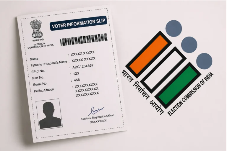 Voter Slip Not Received: Infographic explaining what to do if voter slip not received and how to check voter details using mobile app or SMS in India