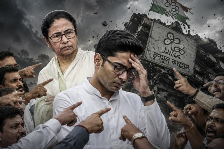 West Bengal Election 2026 TMC Downfall Reason showing political division and voter split impacting Trinamool Congress performance