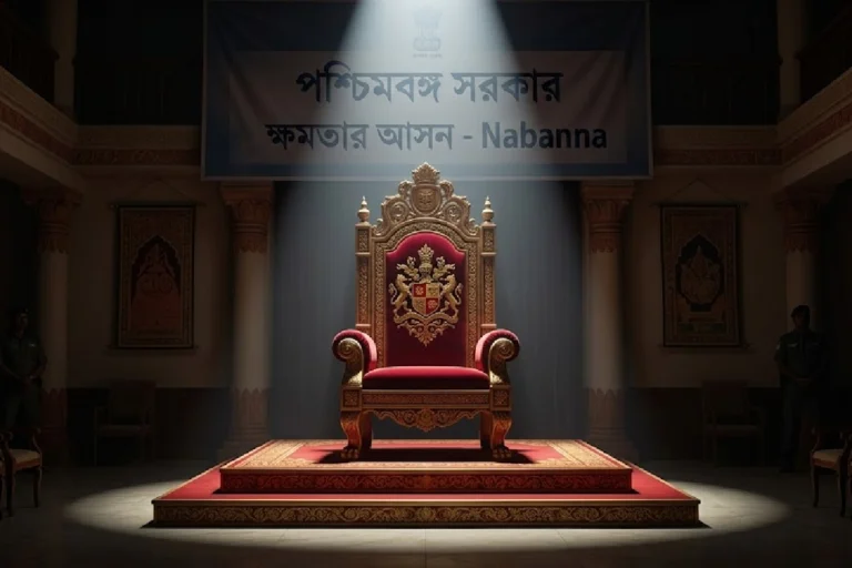 Symbolic throne representing the next Chief Minister of West Bengal with political uncertainty