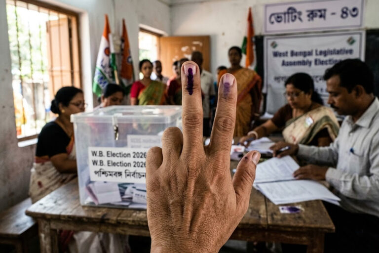 Indelible ink mark on the middle finger during re-election in West Bengal booths