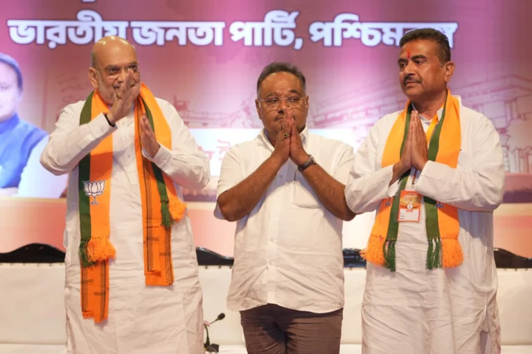Suvendu Adhikari paying tribute to Rabindranath Tagore and welcoming PM Narendra Modi before his Oath Ceremony as West Bengal CM