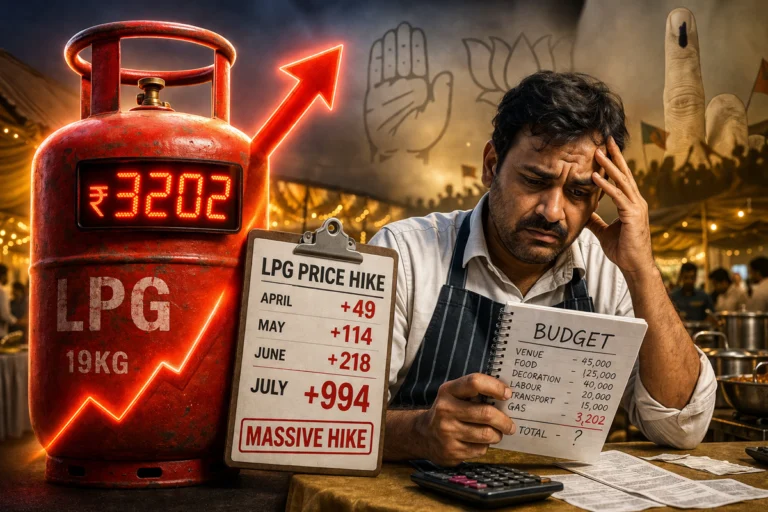 Commercial LPG price hike of Rs 994 in May 2026 affecting catering businesses and middle-class families after elections