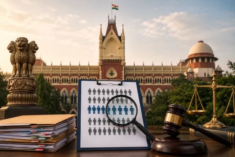 West Bengal OBC Reservation List document with a government office backdrop, symbolizing the revised reservation list published following a High Court directive.