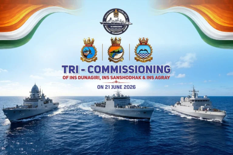 প্রধানমন্ত্রীর উদ্বোধন করা তিন যুদ্ধজাহাজের আসল কাজ জানেন? কেন এগুলি শত্রুপক্ষের ঘুম কেড়ে নিতে পারে INS Sanshodhak Agniveer Dunagiri Warships displayed during the Indian Navy commissioning ceremony showcasing indigenous defence technology and BrahMos missile capability.
