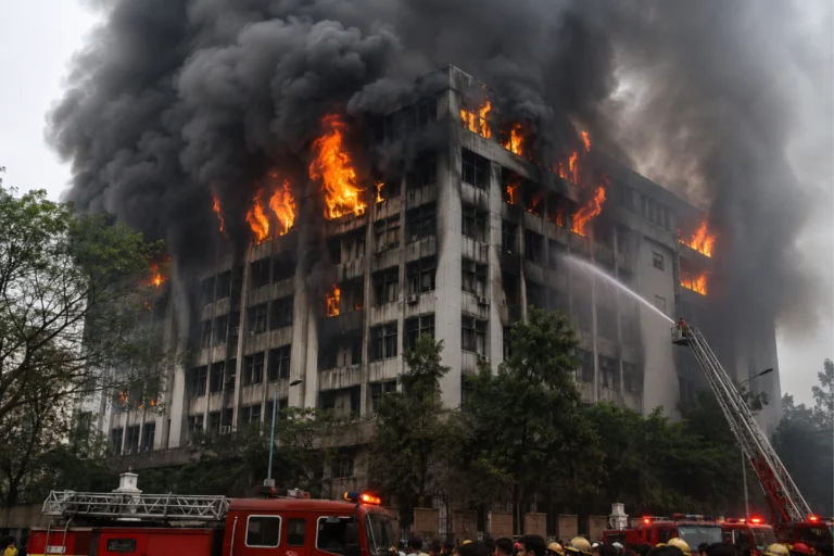South 24 Parganas Zilla Parishad Fire Alipore engulfing government office building with thick black smoke near Alipore Court Kolkata