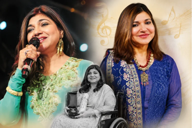 Alka Yagnik Sudden Sensorineural Hearing Loss awareness illustration showing a woman holding her ear, with a symbolic inner ear and sound wave graphic representing sudden hearing loss.