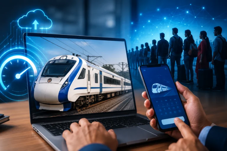 IRCTC Tatkal Ticket Booking Upgrade with a modern digital reservation system designed to reduce server crashes, increase booking speed, and improve passenger experience during peak hours.