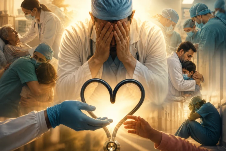 National Doctors Day 2026 Theme highlighting Behind the Mask: Who Heals the Healers, focusing on doctors' mental health, burnout awareness, and the legacy of Dr. Bidhan Chandra Roy in India.