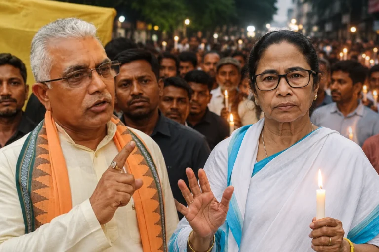 ‘তোমার বাড়ির বিছানায় গিয়ে তো নাচিনি’—হঠাৎ কেন এমন মন্তব্য দিলীপ ঘোষের? Dilip Ghosh Controversial Remark during a political reaction over Mamata Banerjee's candle march protesting the Baruipur minor victim case in West Bengal.