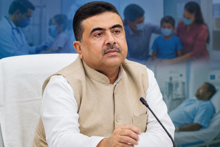 আয়ুষ্মান কার্ড না পেলেও মিলবে পাঁচ লক্ষ টাকার চিকিৎসা, ঘোষণা মুখ্যমন্ত্রীর, জানুন কীভাবে করবেন আবেদন Chief Minister Shubhendu Adhikari announcing the Mukhyamantri Swasthya Bima Scheme for eligible beneficiaries not covered under Ayushman Bharat.