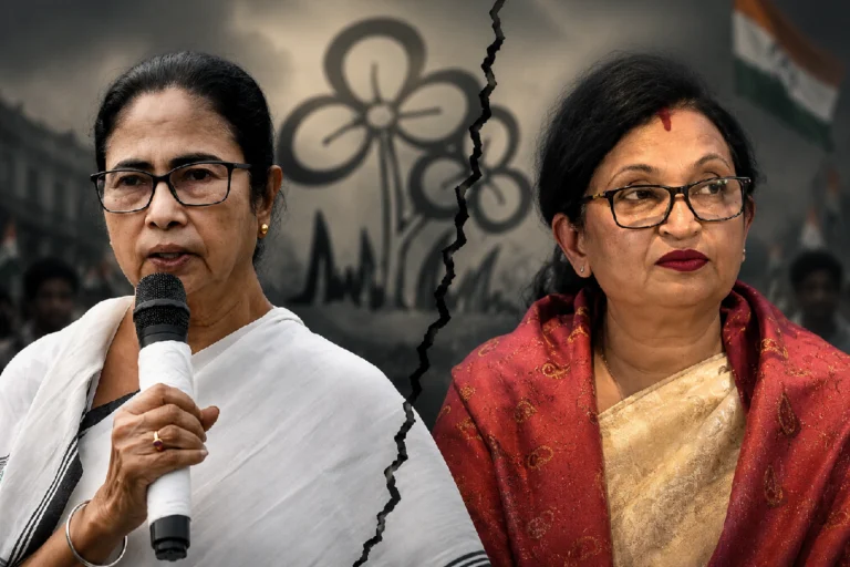 Chandrima Bhattacharya Resignation news showing Chandrima Bhattacharya after stepping down from all Trinamool Congress posts following a political controversy in West Bengal.