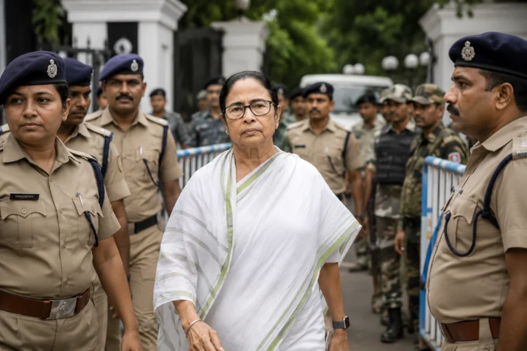 Mamata Banerjee Security with heavy police deployment outside Kalighat residence
