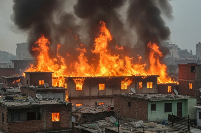 New Market Hotel Fire in Kolkata at a hotel on Free School Street, showing the aftermath of a devastating fire incident