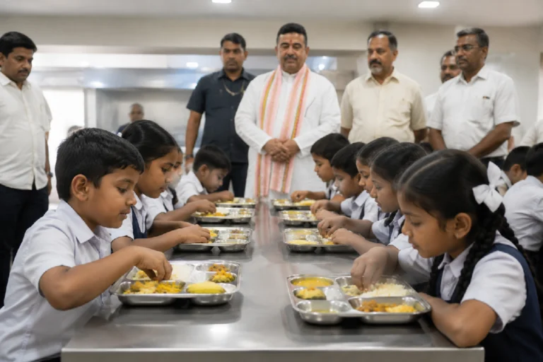স্মার্ট রান্নাঘরের উদ্বোধন করলেন মুখ্যমন্ত্রী, জানুন, স্কুলের শিশুদের পাতে কী পরিবেশন হবে ISKCON Mid Day Meal West Bengal inauguration ceremony with the Chief Minister visiting the Annadata Foundation's smart central kitchen in Taratala, inspecting the modern food preparation facilities for school students.