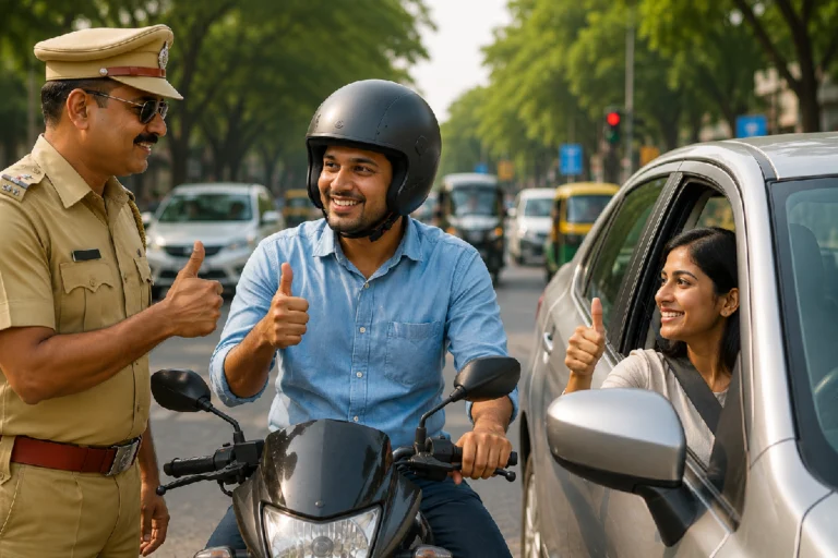 মাথায় হেলমেট, গায়ে সিট বেল্ট— এই কাজটি করলেই মিলবে পাঁচশো টাকা! জানেন কীভাবে? Road Safety Week Reward Scheme campaign encouraging motorists to wear helmets and seat belts for a chance to win a cash reward through West Bengal Police's road safety awareness initiative.