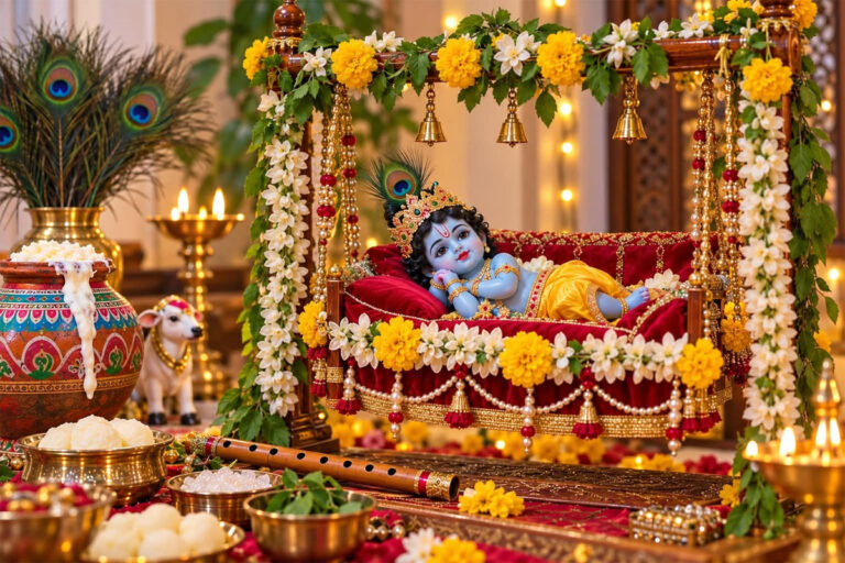 জন্মাষ্টমীতে শুধু পুজো নয়, কৃষ্ণের দোলনা সাজানোরও রয়েছে বিশেষ নিয়ম! কোন ফুল, কীভাবে বসাবেন গোপালকে? জানুন অজানা রীতি Janmashtami Bal Gopal Decoration at Home