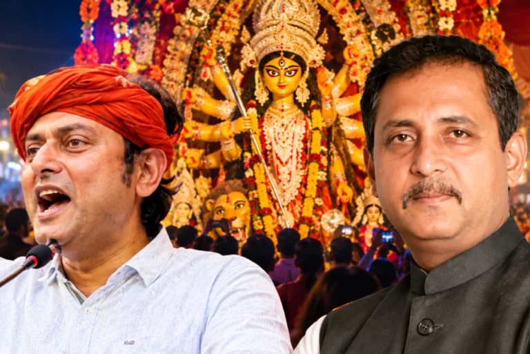 Sankudeb Panda speaking about Park Street Puja and challenging other Durga Puja organizers in Kolkata