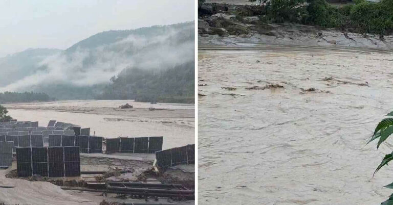 ভুটানে হড়পা বানের জেরে উত্তরবঙ্গে ফের বড়সড় বিপদের আশঙ্কা? সংকোষে বাড়ছে জল, নতুন দুর্যোগের আতঙ্কে বাসিন্দারা Bhutan Flash Flood North Bengal Alert – Editorial illustration of rising muddy water in the Sankosh River near the Bhutan–India border, representing concerns about downstream flooding and residents moving to temporary relief shelters.