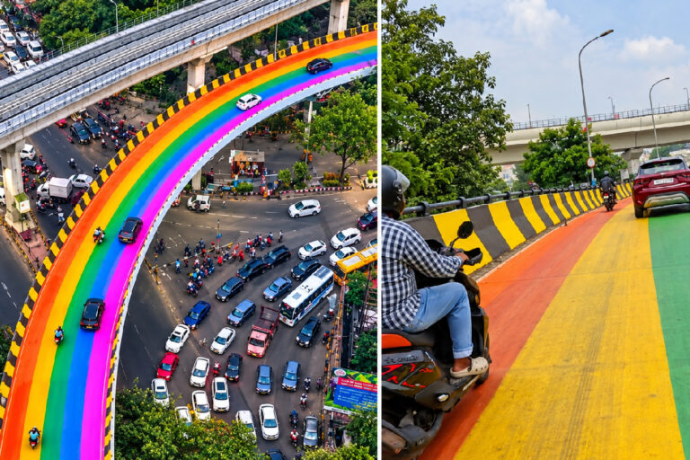Kolkata Colourful Roads Safety — proposed news image showing painted road surfaces and highlighting questions about skid resistance during rain.