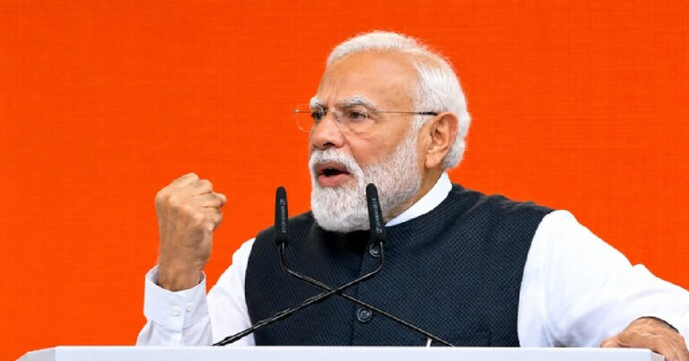 PM Modi 25 years of public service as Head of Government addressing people in Delhi